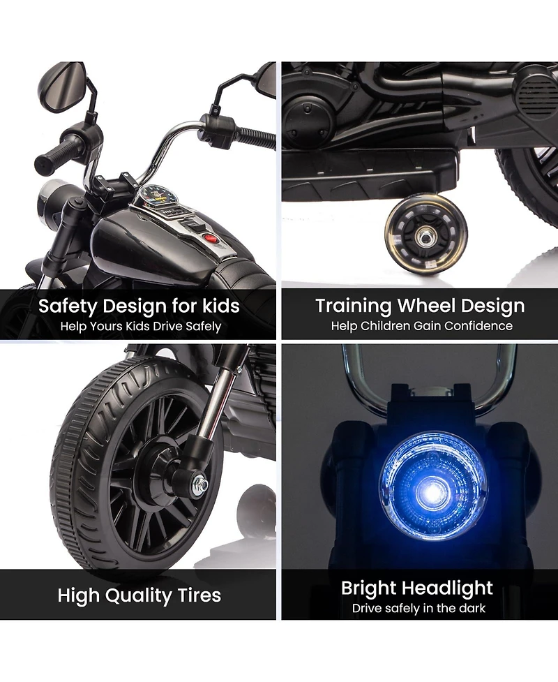 homfan 12V Electric Motorcycle with Removable Training Wheels Ride-On Toy, 66 lbs Capacity, Ages 3-5