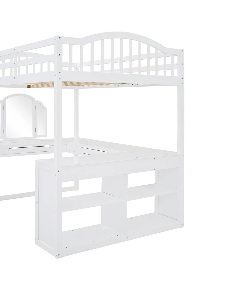 Streamdale Furniture Wooden Loft Bed with Desk, Storage and Tri-fold Mirror