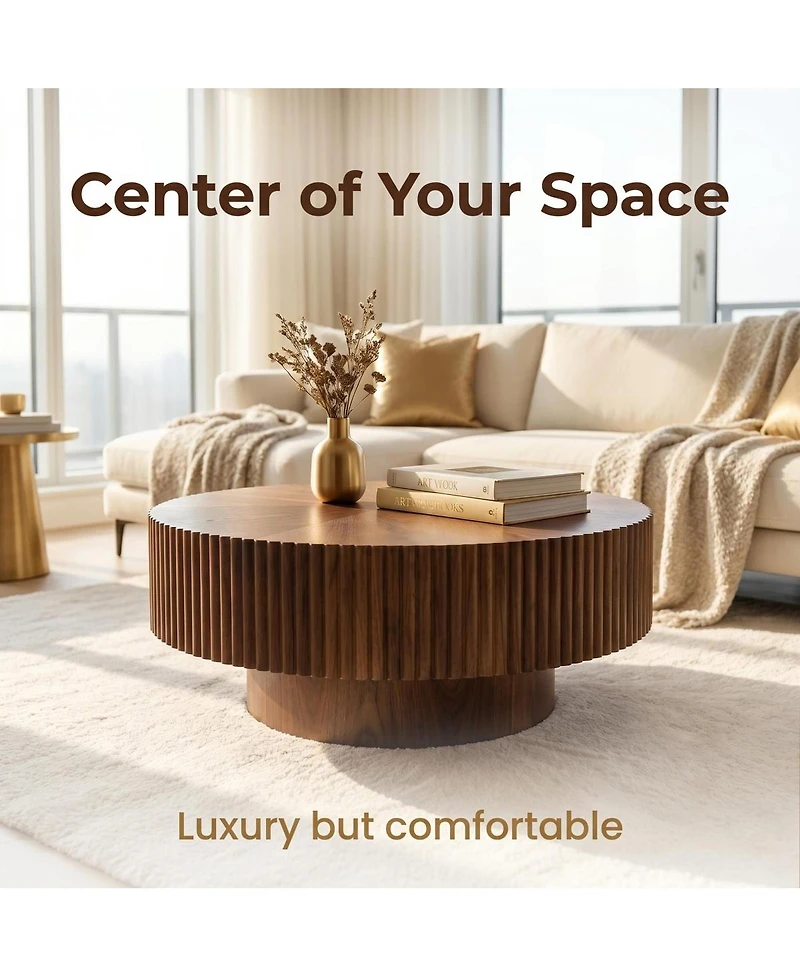 Streamdale Furniture 31.49'' Round Pedestal Coffee Table, Walnut