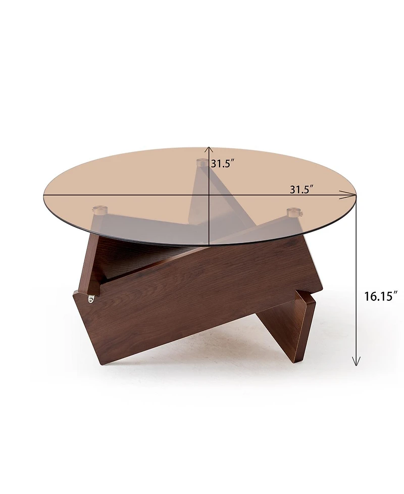 Streamdale Furniture Modern Round Farmhouse Glass Coffee Table