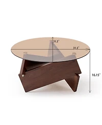 Streamdale Furniture Modern Round Farmhouse Glass Coffee Table