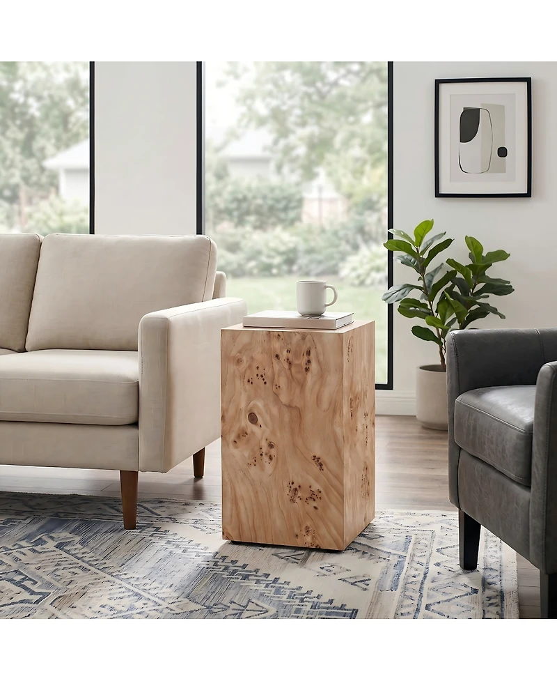 Streamdale Furniture Wood-Grain Mdf Wabi-Sabi Square Coffee Table and Side Table (11.8"x11.8"x19.7)