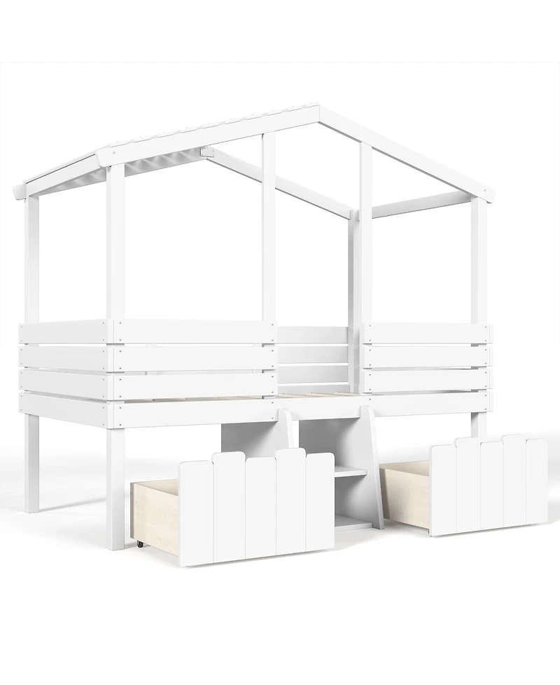 Streamdale Furniture Twin House Loft Bed with Stairs and Storage Drawers
