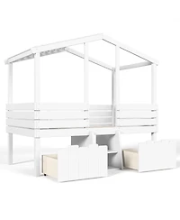 Streamdale Furniture Twin House Loft Bed with Stairs and Storage Drawers