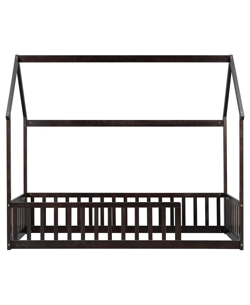 Streamdale Furniture Twin Wood House Floor Bed with Guardrails