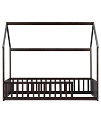 Streamdale Furniture Twin Wood House Floor Bed with Guardrails