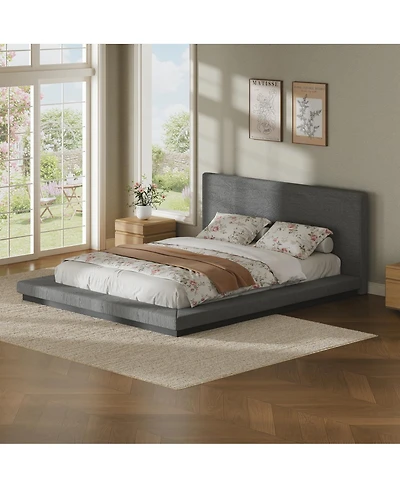 Streamdale Furniture Queen Floating Modern Bed Frame with Padded Headboard and Metal Slats
