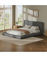 Streamdale Furniture Queen Floating Modern Bed Frame with Padded Headboard and Metal Slats
