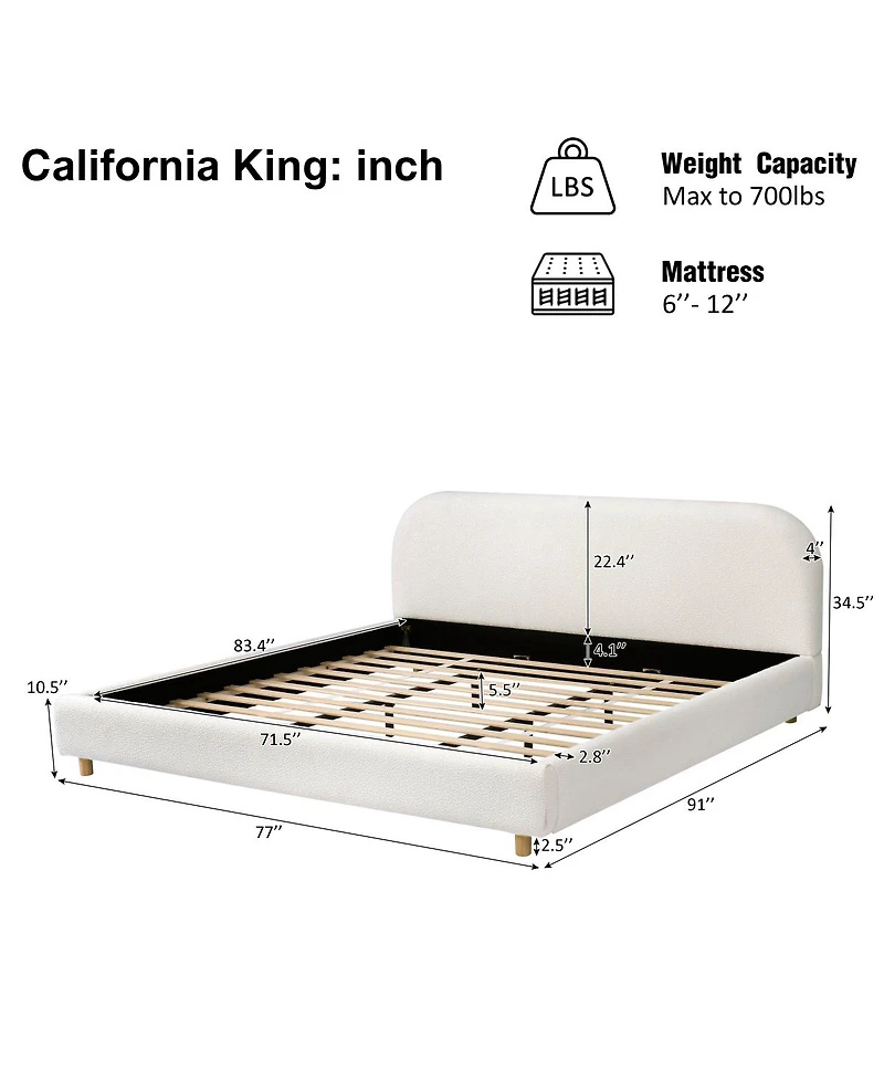 Streamdale Furniture California King Upholstered Boucle Bed with Curved Headboard
