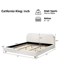 Streamdale Furniture California King Upholstered Boucle Bed with Curved Headboard