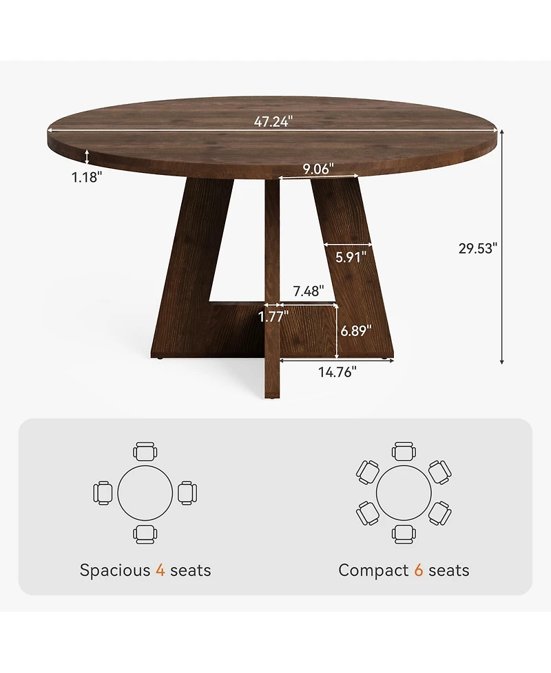 Tribesigns Solid Wood Round Dining Table, 47" Farmhouse Kitchen Table