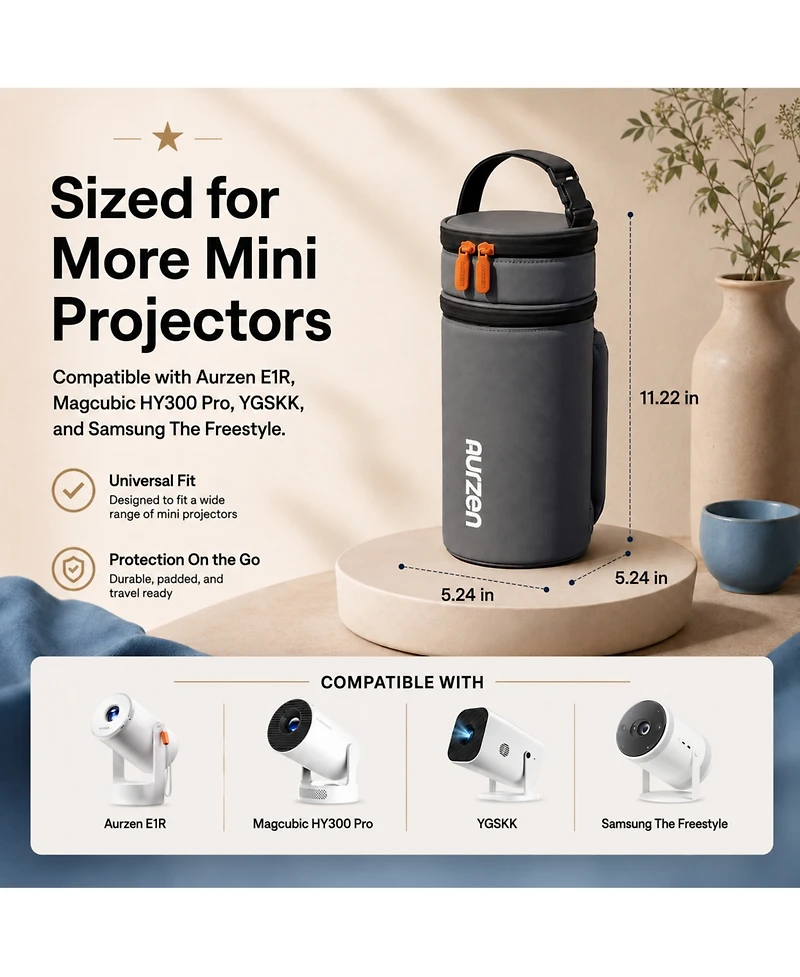 Aurzen Mini Projector Carrying Case, Portable Storage Bag with Foam Padding, Dual-Use Handle, Compatible with E1R, HY300/Pro, Ygskk and The Freestyle