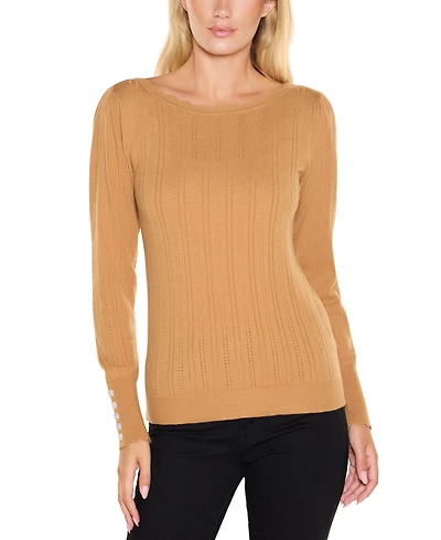 Belldini Women's Scalloped-Trim Boat Neck Sweater