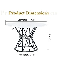 Flynama 47.3 Inch Marble Mdf Round Dining Table, Modern Industrial Hourglass Metal Bracket Table for 4-6 People