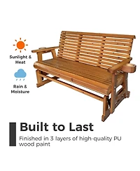 Mega Casa 5 Foot 3-Seater Patio Glider with Cup Holders, High Roll Back and Deep Contoured Seat