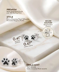 Genevive Dainty White Gold Plated Cz Paws" Stud Earrings