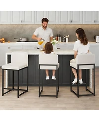 gaomon White Bar Stools Set of 6 Counter Height Faux Leather Upholstered Chairs with Backrest Sturdy Metal Legs for Kitchen Island Dining Room