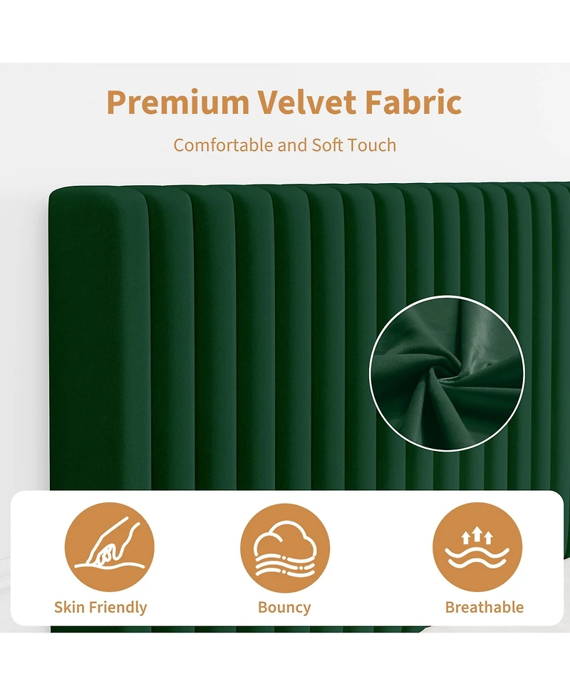 Gaomon Velvet Upholstered Platform Bed Frame with Adjustable Headboard, Vertical Channel Tufted