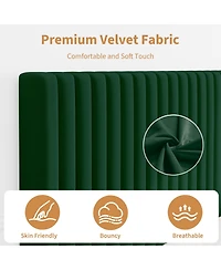 Gaomon Velvet Upholstered Platform Bed Frame with Adjustable Headboard, Vertical Channel Tufted