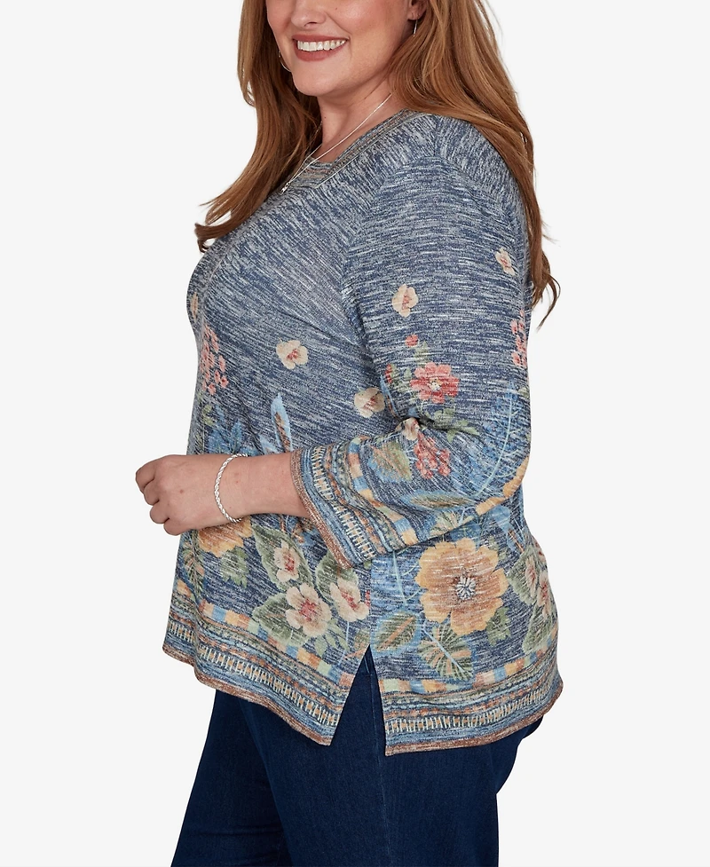 Alfred Dunner Plus Floral 3/4-Sleeve Square-Neck Top