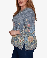 Alfred Dunner Plus Floral 3/4-Sleeve Square-Neck Top