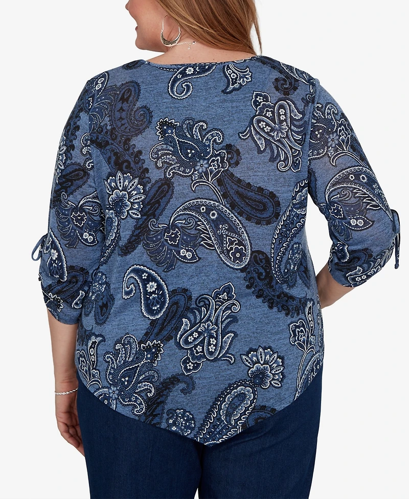 Alfred Dunner Plus V-Neck 3/4-Sleeve Asymmetric Hem Blouse