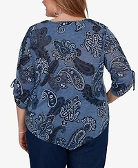 Alfred Dunner Plus V-Neck 3/4-Sleeve Asymmetric Hem Blouse