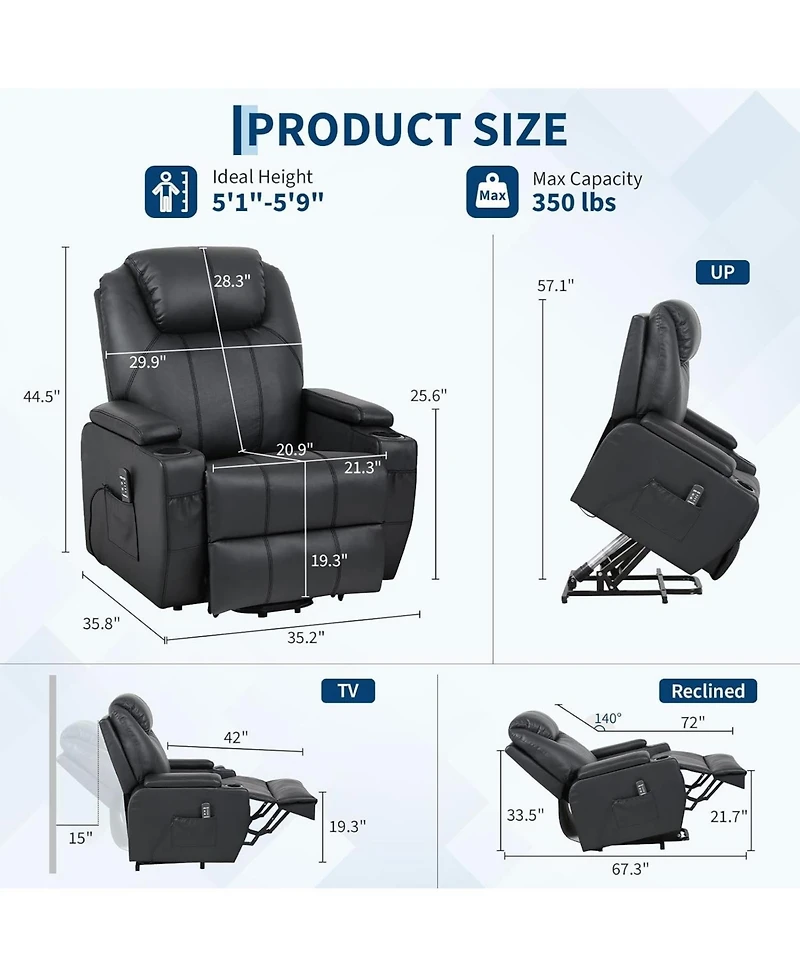 Gaomon Electric Power Lift Recliner Chair with Heat and 8-Point Massage, Pu Leather