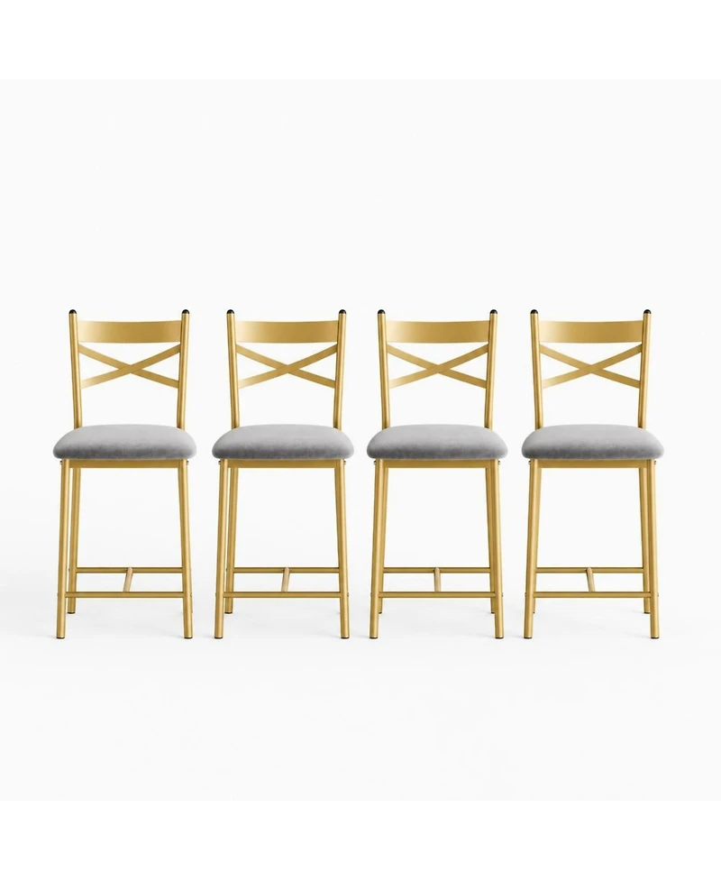gaomon Set of 4 25.5" Upholstered Counter Height Bar Stools with Back and Metal Legs