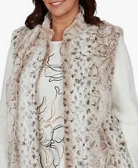 Alfred Dunner Plus Size Animal-Print Mock Neck Short Faux Fur Teddy Jacket