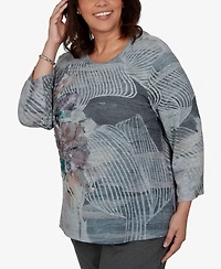 Alfred Dunner Plus Crewneck 3/4-Sleeve Floral T-Shirt