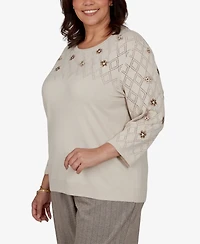 Alfred Dunner Plus 3/4-Sleeve Crewneck Pullover Sweater