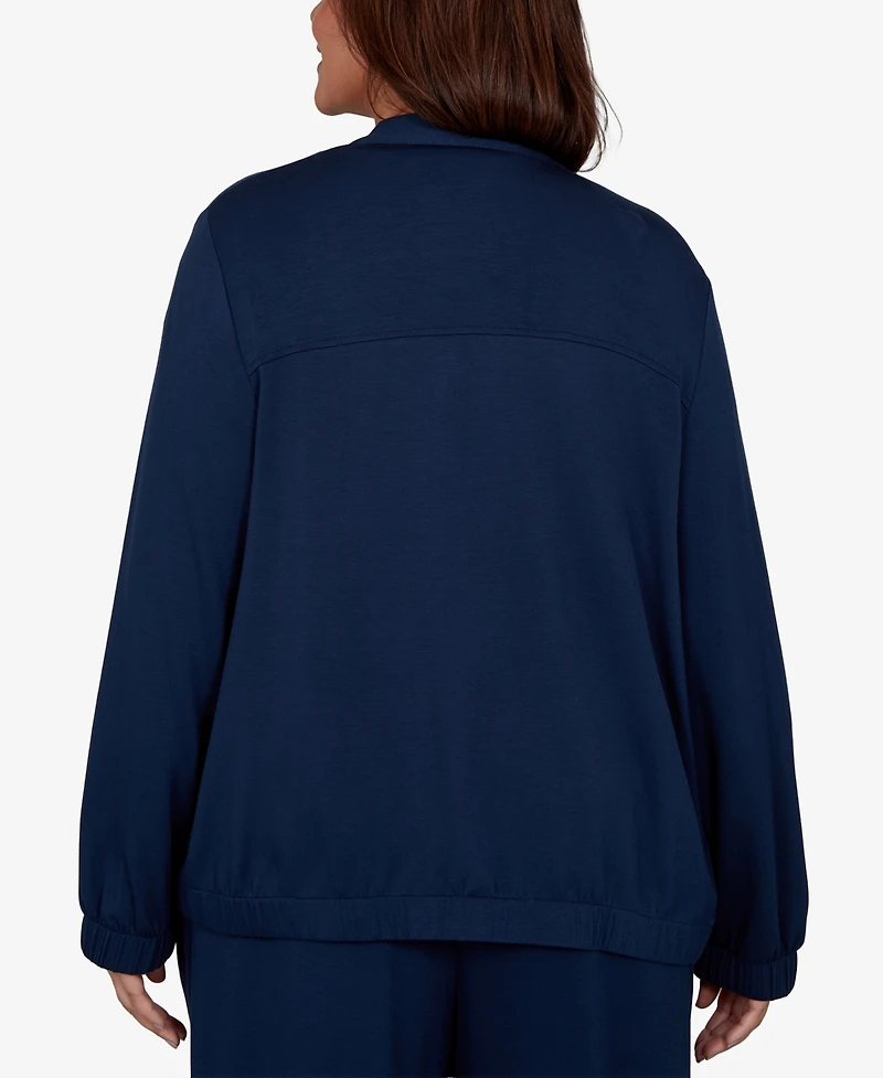 Alfred Dunner Plus Mandarin-Collar Lightweight Stretch Jacket