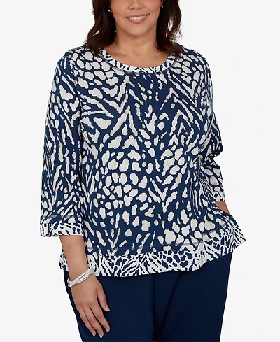 Alfred Dunner Plus 3/4-Sleeve Cotton-Blend T-Shirt with Pockets