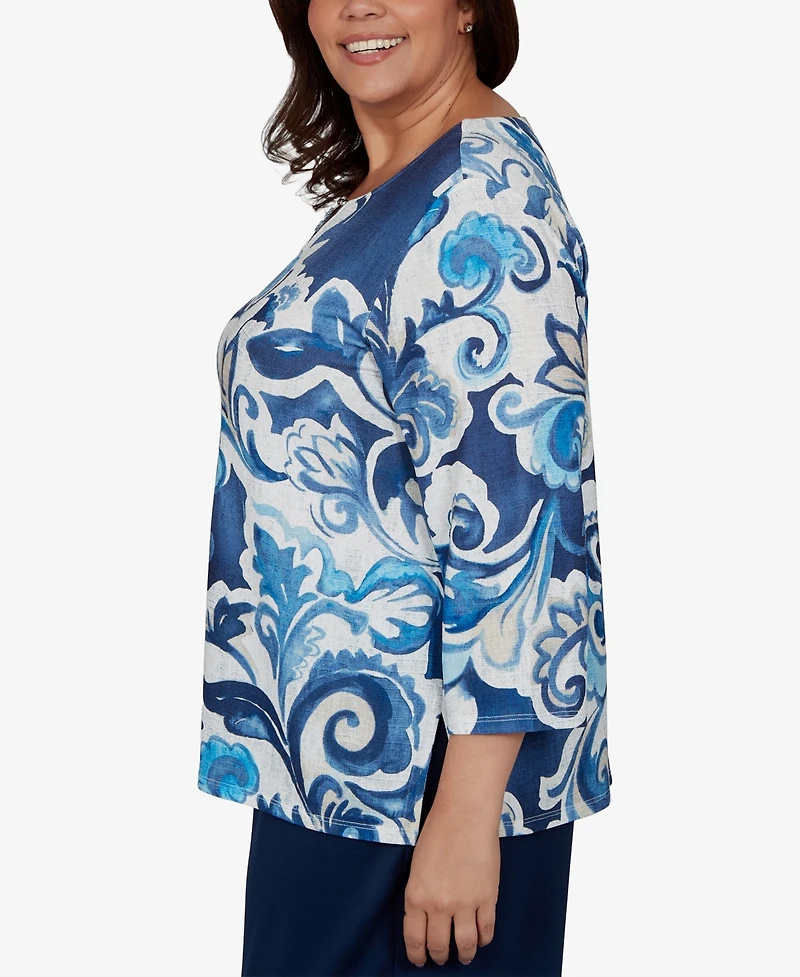 Alfred Dunner Plus Floral-Print 3/4-Sleeve T-Shirt