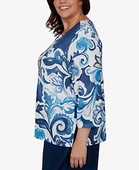 Alfred Dunner Plus Floral-Print 3/4-Sleeve T-Shirt