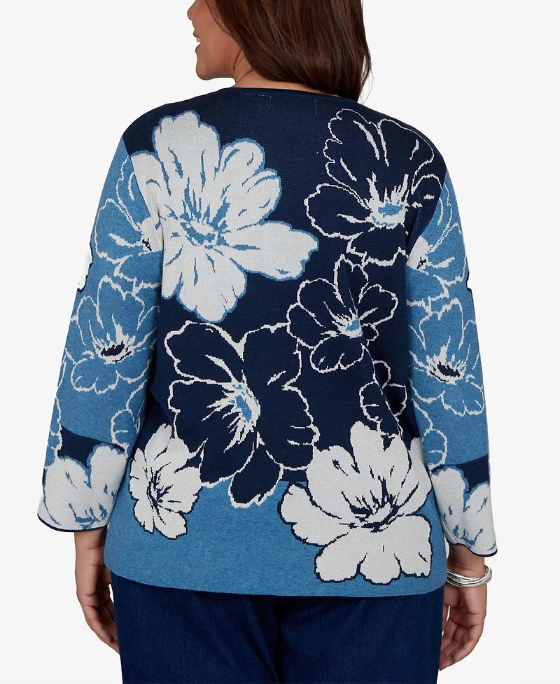 Alfred Dunner Plus Crewneck Floral Pullover Sweater