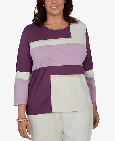 Alfred Dunner Plus 3/4-Length-Sleeve Colorblock Sweater