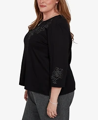 Alfred Dunner Plus Floral Scoop Neck 3/4-Sleeve Knit Top