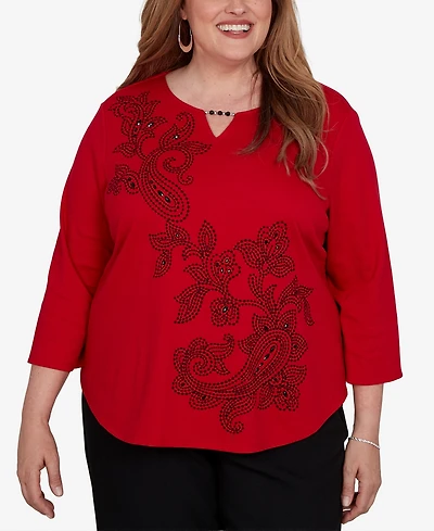 Alfred Dunner Plus Keyhole 3/4-Sleeve Top