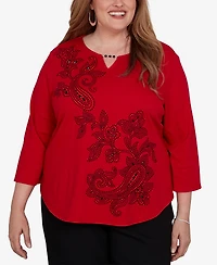 Alfred Dunner Plus Keyhole 3/4-Sleeve Top