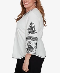 Alfred Dunner Plus 3/4-Sleeve Keyhole Neck Cotton-Blend Blouse