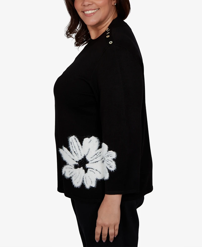 Alfred Dunner Plus 3/4-Sleeve Floral-Print Crewneck Pullover Sweater