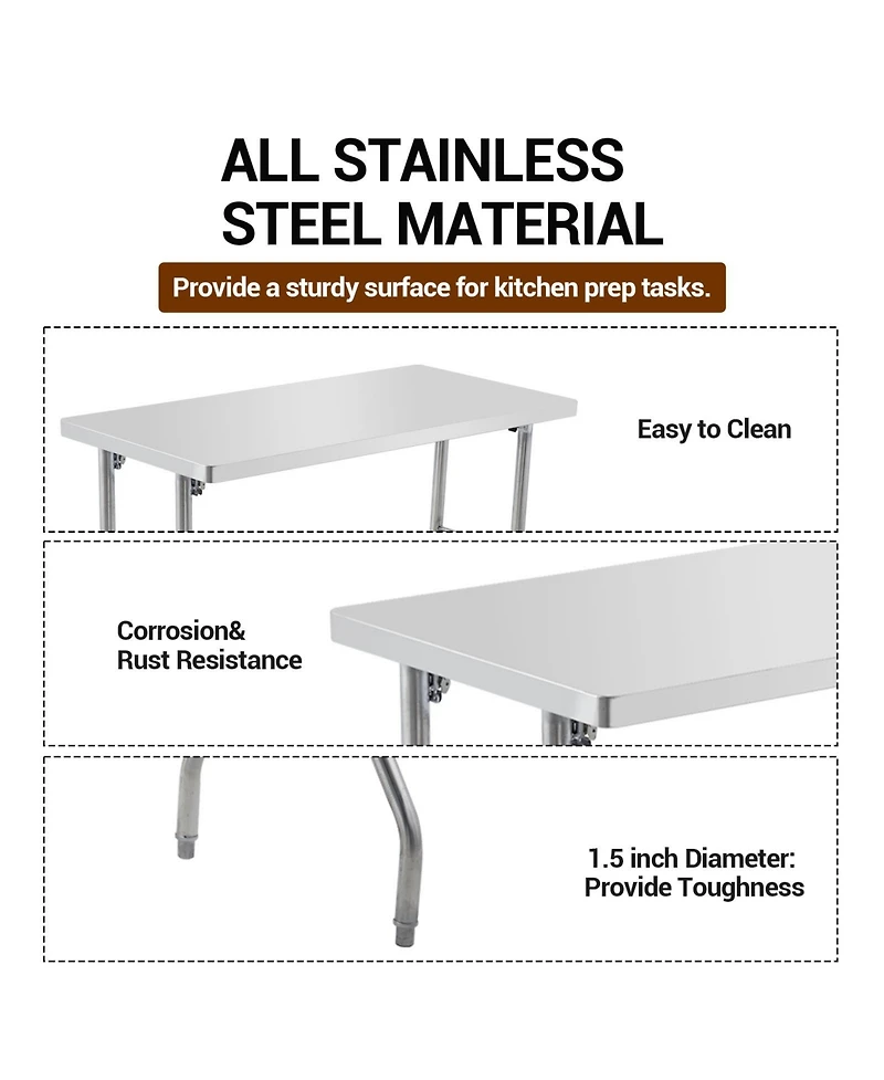 gaomon 48" Foldable Stainless Steel Outdoor Table with Adjustable Feet, Portable Worktable