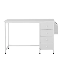 Sugift 47 Inch Reversible Study Desk with Four Fabric Drawers and Metal Frame