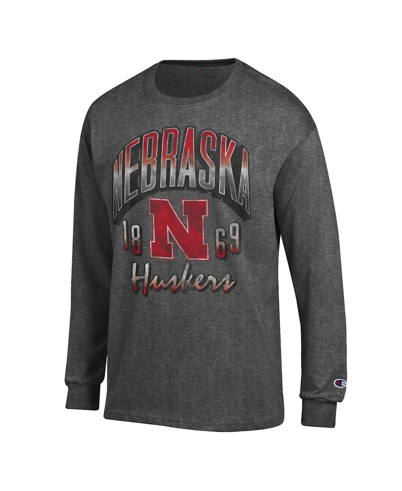 Champion Men's Nebraska Huskers Distressed Graphic Classic-Fit Bold Long-Sleeve T-Shirt