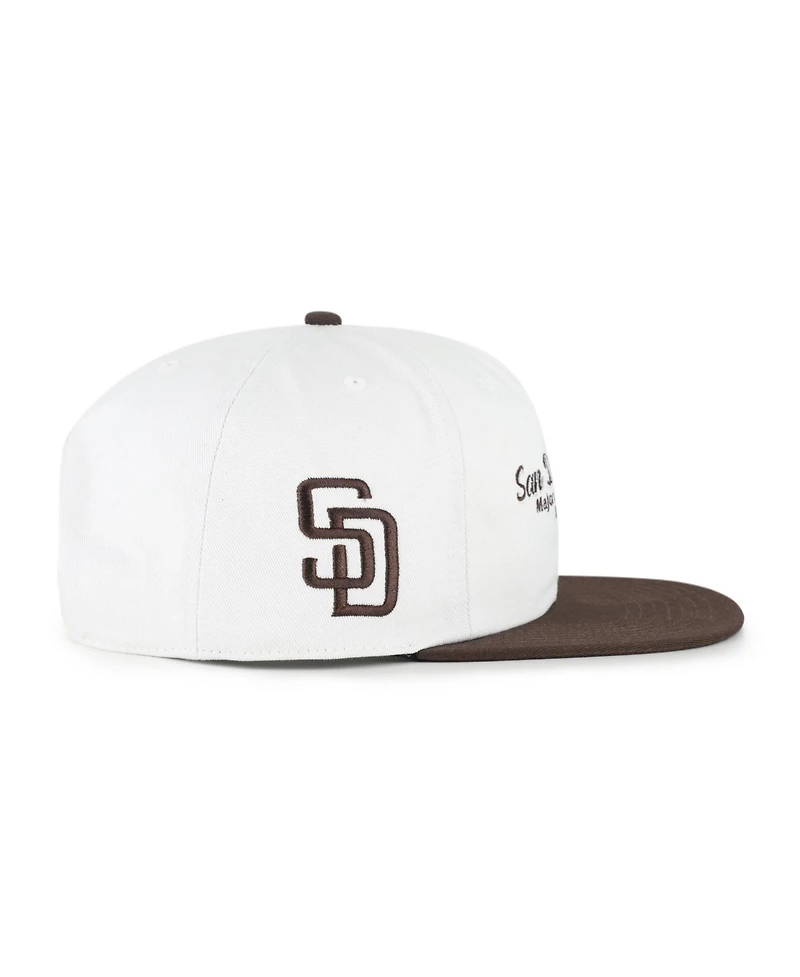 '47 Brand Men's White/Brown San Diego Padres Script Stack Relaxed Captain Snapback Hat