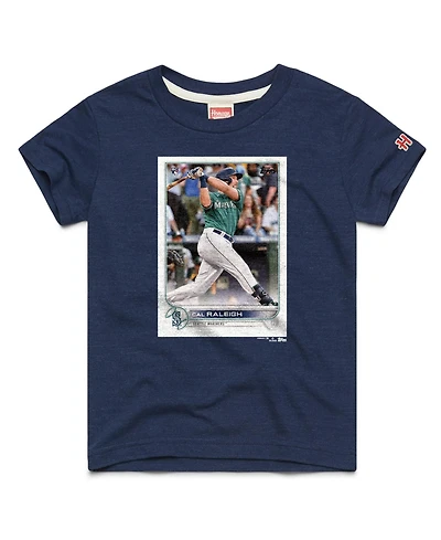 Homage Big Boys and Girls Cal Raleigh Navy Seattle Mariners Topps Baseball Card Tri-Blend T-Shirt