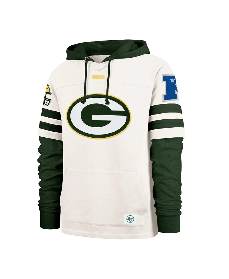'47 Brand Men's Cream Green Bay Packers Split Zone Cornerback Duo Lacer Hoodie