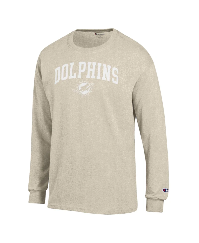 Champion Men's Heather Oatmeal Miami Dolphins White Ink Jersey Long Sleeve T-Shirt